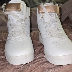 Fila White and Gold High-Top Sneakers